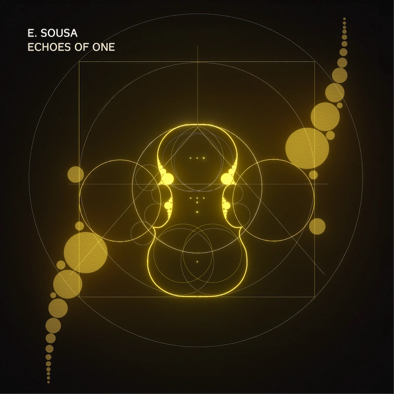 Cover artwork for the EP Echoes of One by E. Sousa, featuring a golden violin at the center surrounded by geometric shapes inspired by the construction of the violin