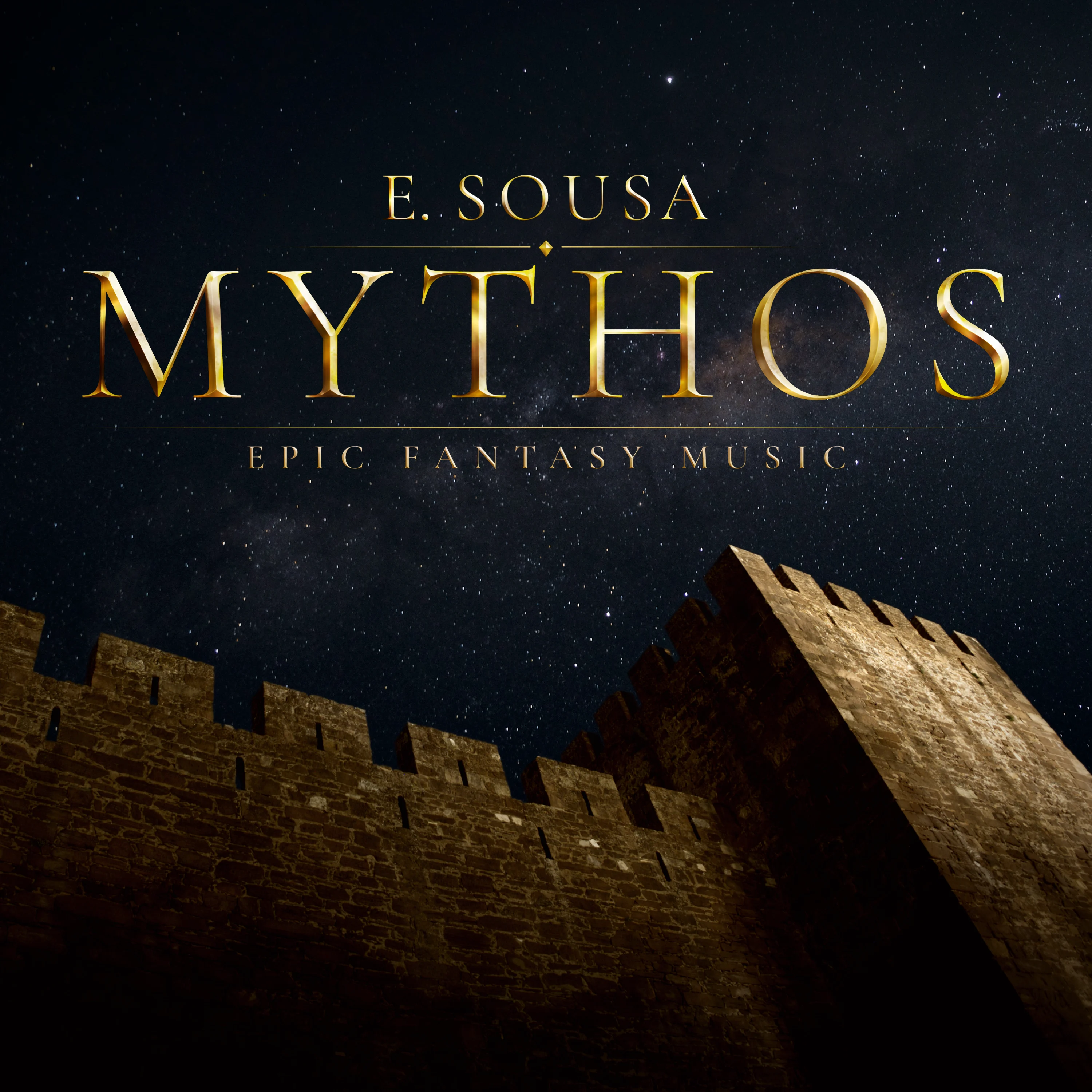 Cover artwork for the EP Mythos by E. Sousa, featuring Silves Castle in the Algarve, Portugal, beneath a starry sky